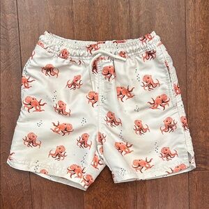 Petit Lem White Swim Trunks with Coral Octopus Print, Size 7
